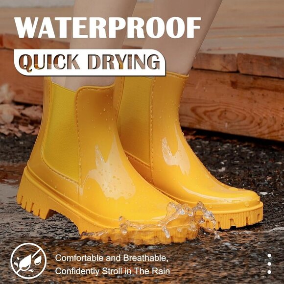🆕 VC Women's Yellow Rubber Rain Boots Waterproof Non-Slip Garden Work Booties - Picture 4 of 7